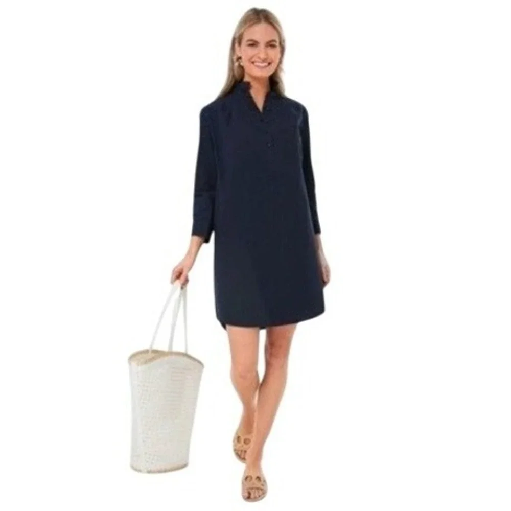 Pomander Place Tuckernuck Navy Shift Dress Medium Coastal Grandmother Preppy Lux - Picture 2 of 11